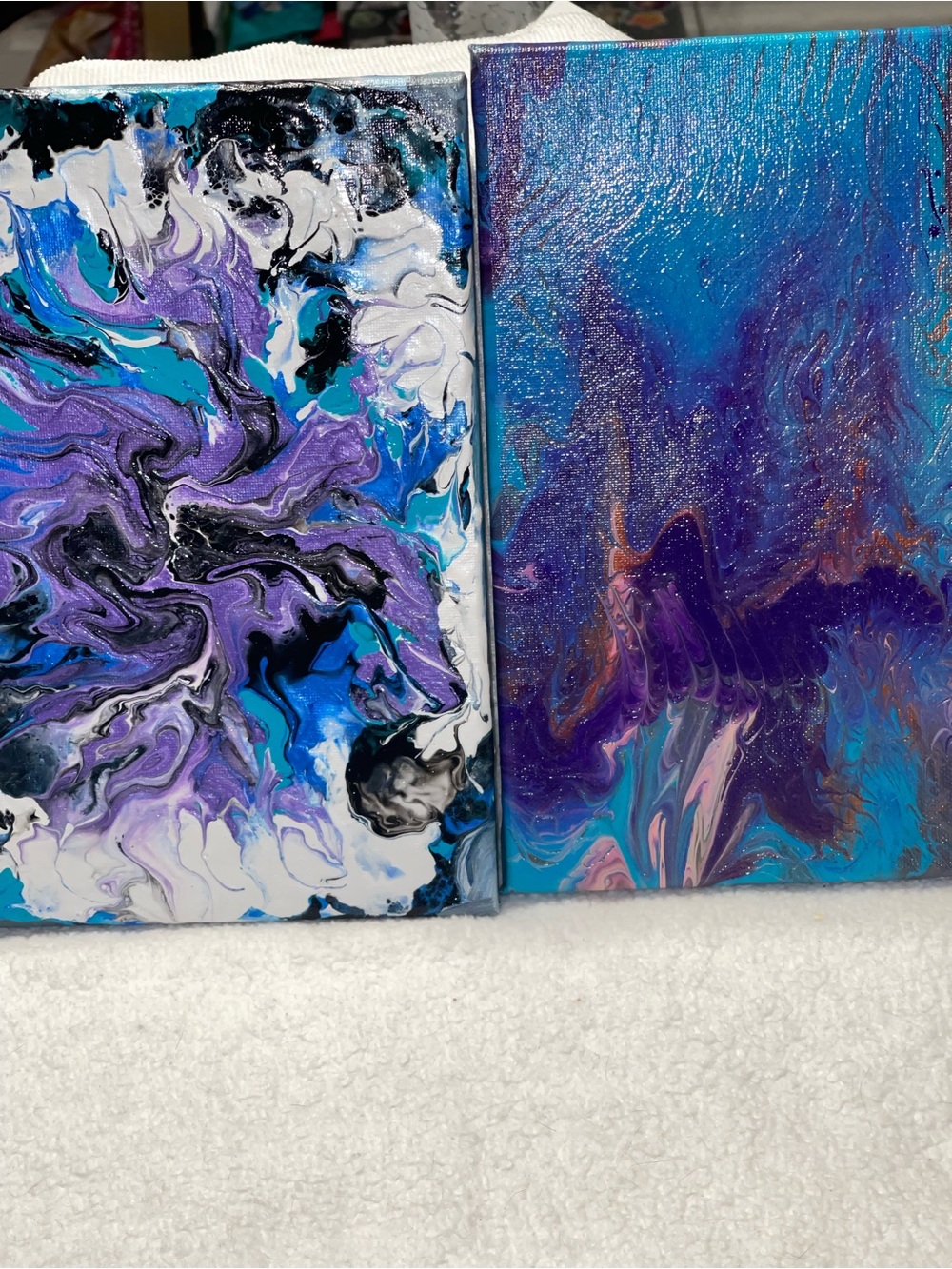 Abstract Fluid Art Canvas Pair in Purple and Blue